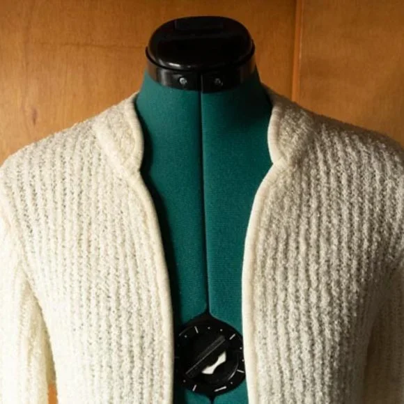 Goudchaux Maison Blanche ? Cream Boucle Knitted Cardigan Sweater womens M/L - Picture 3 of 13